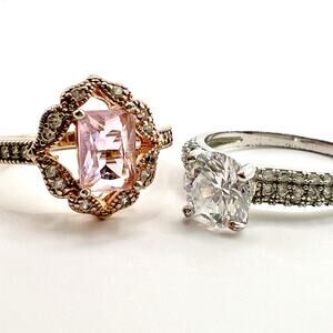 Fashion Rings Lot 2 Pink Clear Costume Faceted Sparkle Romantic Elegant Size 7